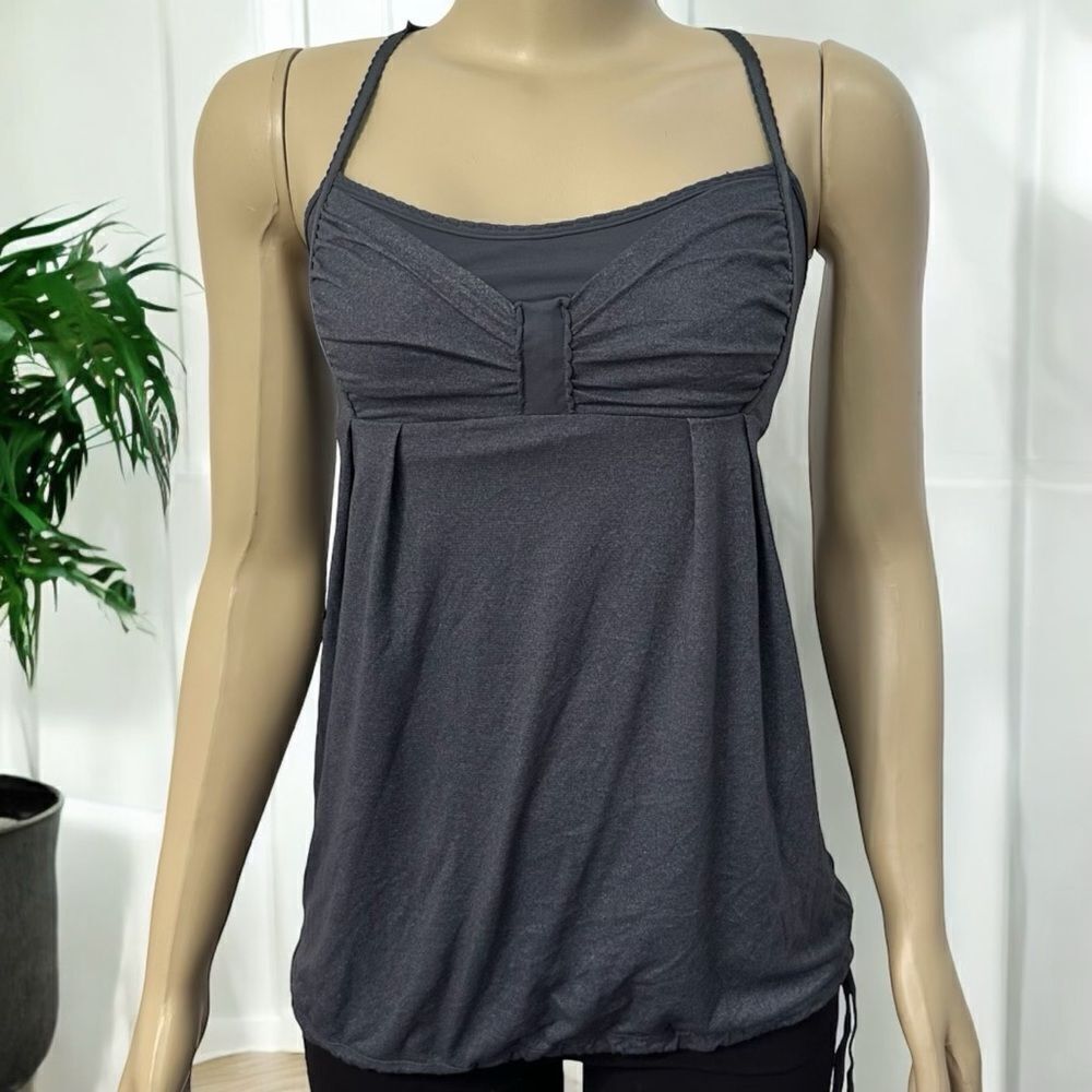 Lululemon Pritti Babydoll Tank Top Women Sz 6 Gray Cinch Waist Crisscross Straps